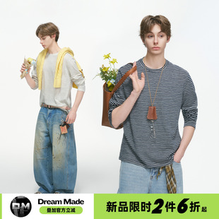 通勤细条纹长袖 美式 T恤男款 秋冬季 上衣 Dream 休闲内搭打底衫 made
