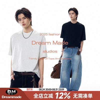 Dream made 美式cleanfit短袖男款夏季boxy小领口纯棉T恤男生半袖
