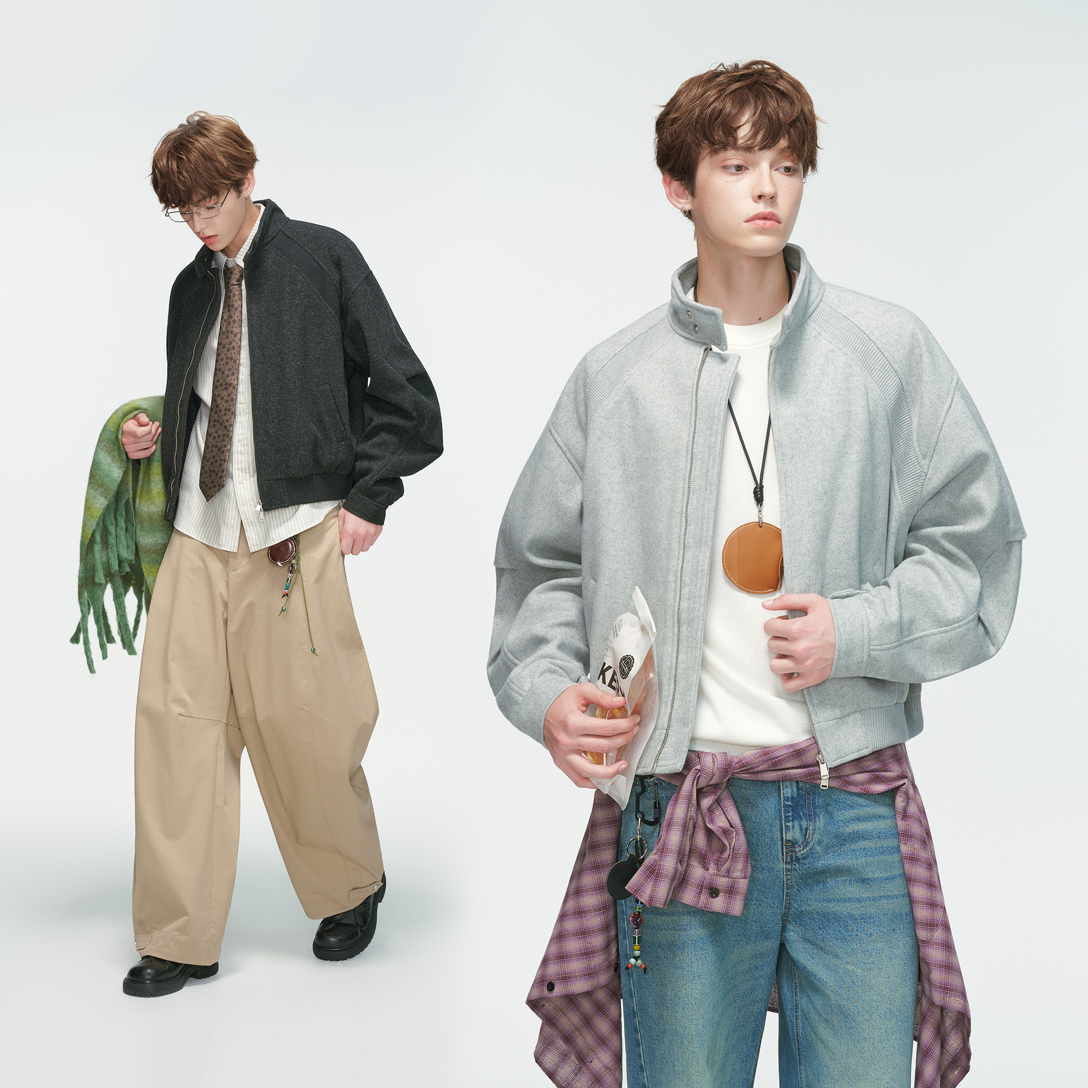 Dream made 美式cleanfit立领呢子外套男春秋季boxy短款廓形夹克