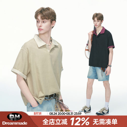 Dream made 人夫感海鸥领苎麻短袖polo衫男款夏季薄款透气男生T恤