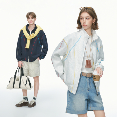 Dream made 哈苏线开衫卫衣男女春秋季美式休闲情侣立领拉链外套