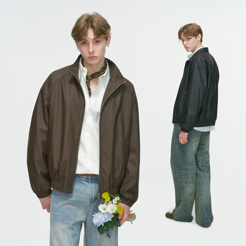 Dream made 美拉德棕色PU皮衣外套男短款春秋季美式痞帅机车夹克