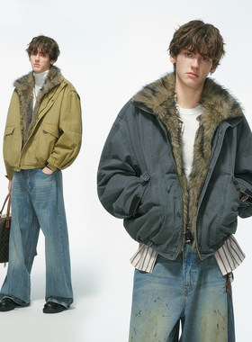 Dream made 狼王座山雕外套男冬季加厚棉服重磅工装棉衣男生棉袄