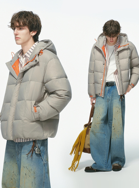 Dream made90白鸭绒撞色泡芙羽绒服男冬季加厚保暖情侣面包服外套