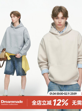 Dream made 美式cleanfit灰色连帽卫衣男秋冬季重磅休闲帽衫外套