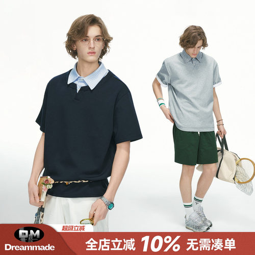 Dream made 知识分子假两件衬衫领短袖POLO衫男夏季高智感半袖T恤