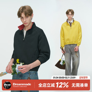 Dream made美式cleanfit撞色立领半拉链卫衣男春秋季boxy短款上衣