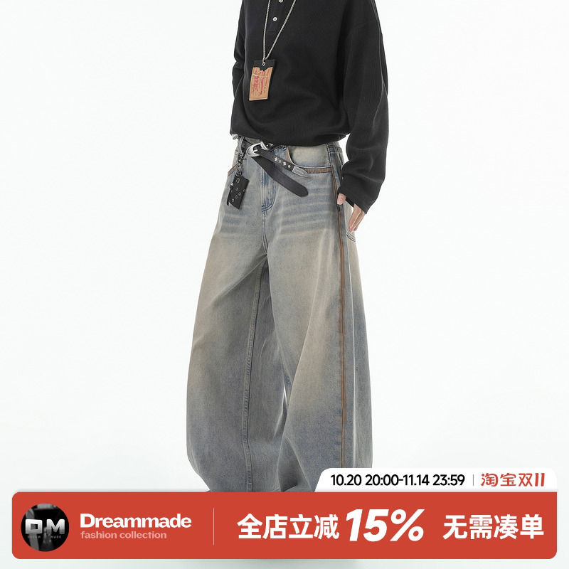 Dream made 美式高级感痞帅牛仔裤男2025新款直筒阔腿裤男生裤子