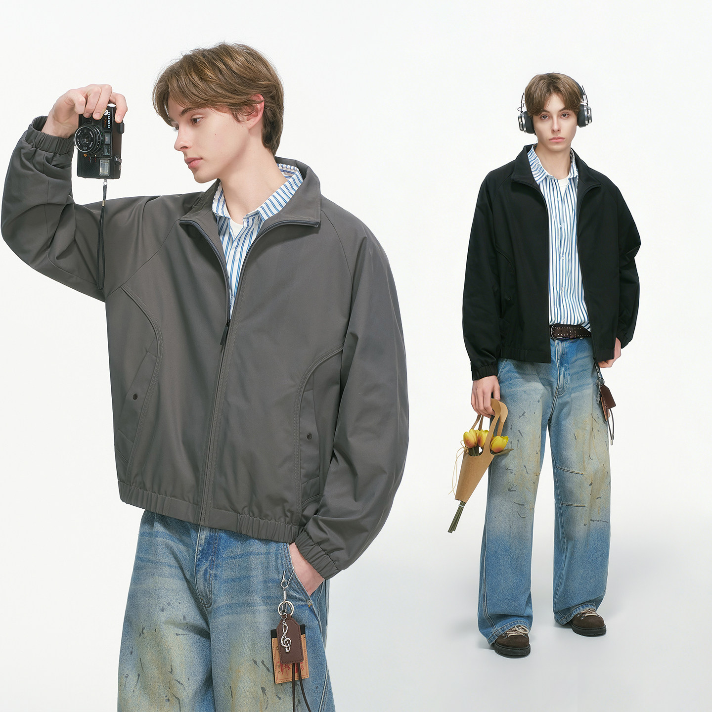 Dream made 美式解构廓形飞行教练夹克男春季短款冲锋衣外套男生