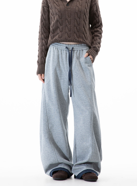 Dream made 美式通勤解构灰色卫裤男秋冬季宽松直筒阔腿休闲裤子