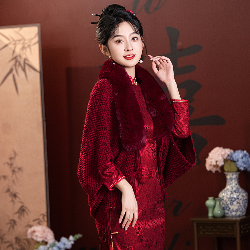 新中式敬酒服新娘2024秋新款改良长款枣红色订婚回门高级感妈妈