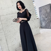 宴会晚礼服女2024夏秋新款 气质平时可穿气场女王年会礼服 黑色长款