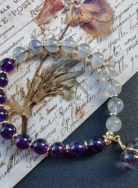 「流动的光」蓝月光拉长紫水晶拼色紫葫芦水晶吊坠 自然光拍摄