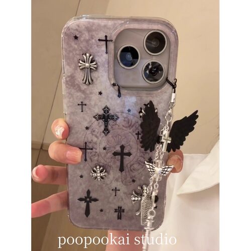 PooPookai 高级感复古立体十字架适用于苹果16/17promax/iPhone15pro手机壳女款14全包防摔13保护套