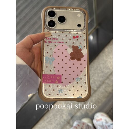 PooPookai ins韩系可爱星星爱心小熊适用于苹果16/17promax/iPhone15pro手机壳女款14全包防摔13保护套