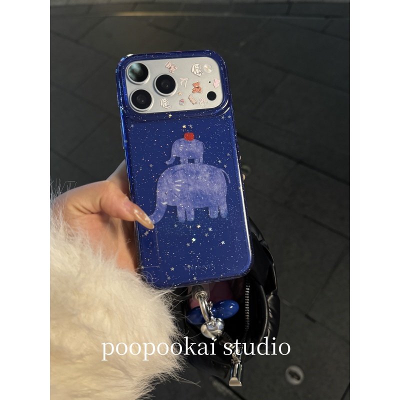 PooPookai ins蓝底闪粉油画大象适用于苹果16/17promax/iPhone15pro手机壳女款14全包防摔13保护套,3C数码配件,手机保护套/壳,淘宝优惠券,粉丝福利购,淘宝优惠卷