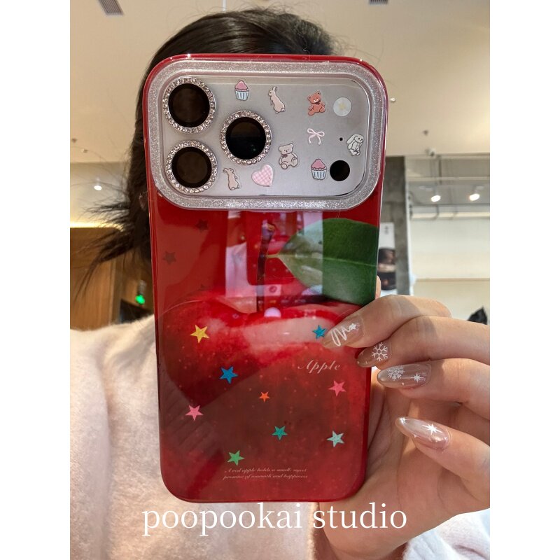 PooPookai ins韩系彩色星星红苹果适用于苹果16/17promax/iPhone15pro手机壳女款14全包防摔13保护套