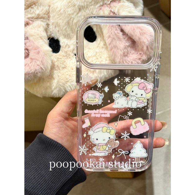 PooPookai冬日氛围堆雪人kt猫透明适用于苹果16/17promax/iPhone15pro手机壳女款14全包防摔13保护套