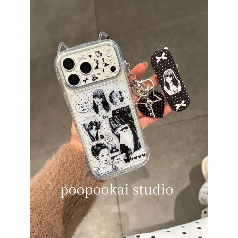 PooPookai动漫卡通黑色上川富江适用于苹果16/17promax/iPhone15pro手机壳女款14全包防摔13