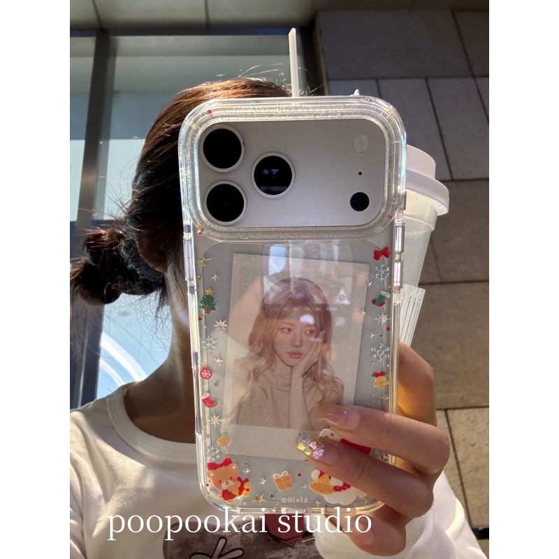 PooPookai可爱围边镭射圣诞kt猫适用于苹果16/17promax/iPhone15pro手机壳女款14全包防摔13保护套
