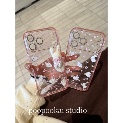 PooPookai可爱碎花兔子精孔镜头膜适用于苹果16/17promax/iPhone15pro手机壳女款14全包防摔13保护套