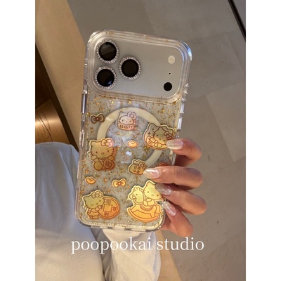 PooPookai高级感可爱金箔猫咪磁吸适用于苹果16/17promax/iPhone15pro手机壳女款14全包防摔13保护套