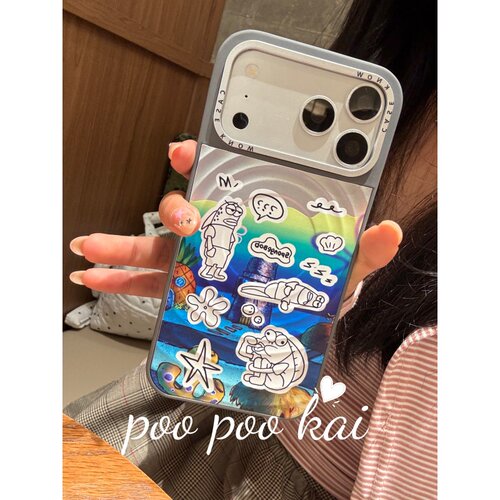 PooPookai创意银色波纹比奇堡小鱼适用于苹果16/17promax/iPhone15pro手机壳女款14全包防摔13保护套