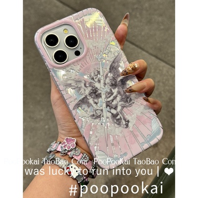 PooPookai高级感复古天使丘比特适用于苹果16/15promax/iPhone14pro手机壳13粉嫩少女心设计感简约可爱保护套