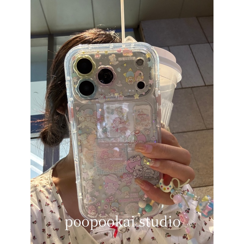 PooPookai可爱花朵镜头满屏双子星适用于苹果16/17promax/iPhone15pro手机壳女款14全包防摔13保护套