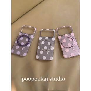 PooPookai小众波点狗狗360支架适用于苹果16/17promax/iPhone15pro手机壳女款14全包防摔13保护套
