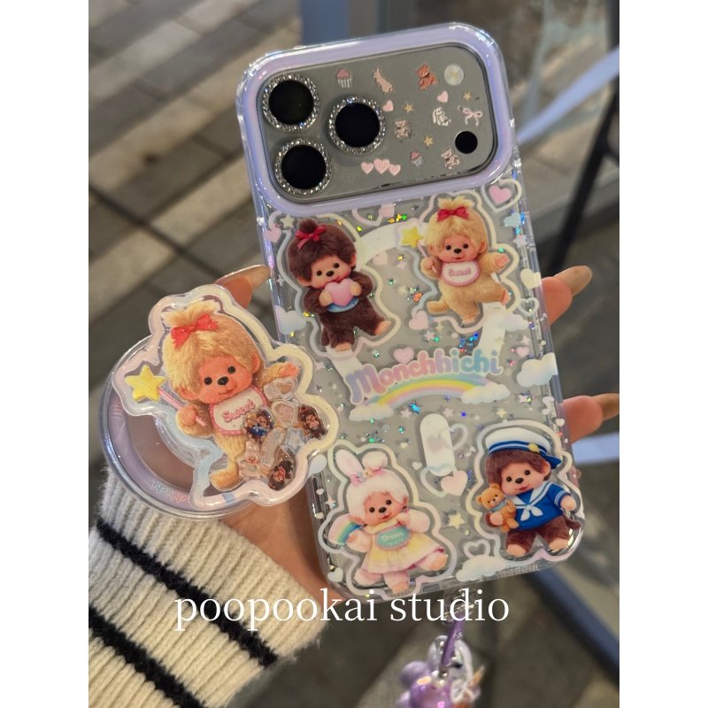 PooPookai可爱星星亮片蒙奇奇磁吸适用于苹果16/17promax/iPhone15pro手机壳女款14全包防摔1