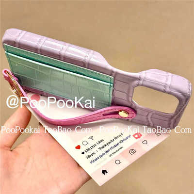 PooPooKai马卡龙撞色鳄鱼皮纹手腕带适用于苹果16/15promax个性iPhone14pro手机壳14卡包韩风13/12高级保护套