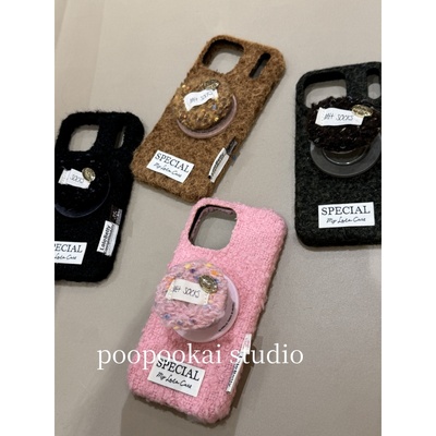 PooPookai高级感秋冬复古毛绒磁吸适用于苹果16/17promax/iPhone15pro手机壳女款14全包防摔13保护套