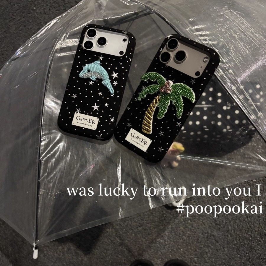 PooPookai   ins黑底星星刺绣椰树鲸鱼适用于苹果16/17promax/iPhone15pro手机壳女款14