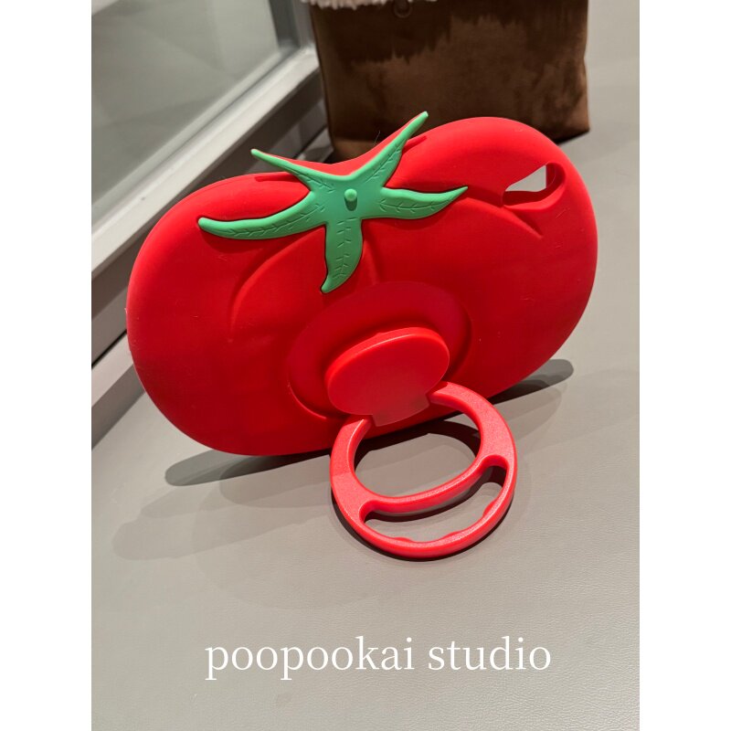 PooPookai红色西红柿硅胶支架iPad2025保护套第11代新款Air7/6/5适用苹果iPad10保护壳10.9平板Pro11寸