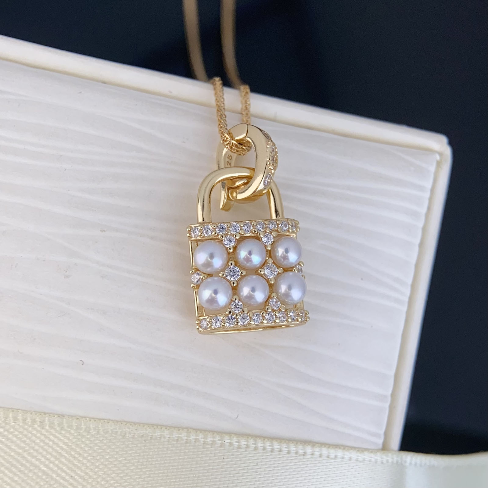 天然淡水珍珠多珠锁包万能扣项坠正圆3-4mm珍珠项链s925纯银诸暨