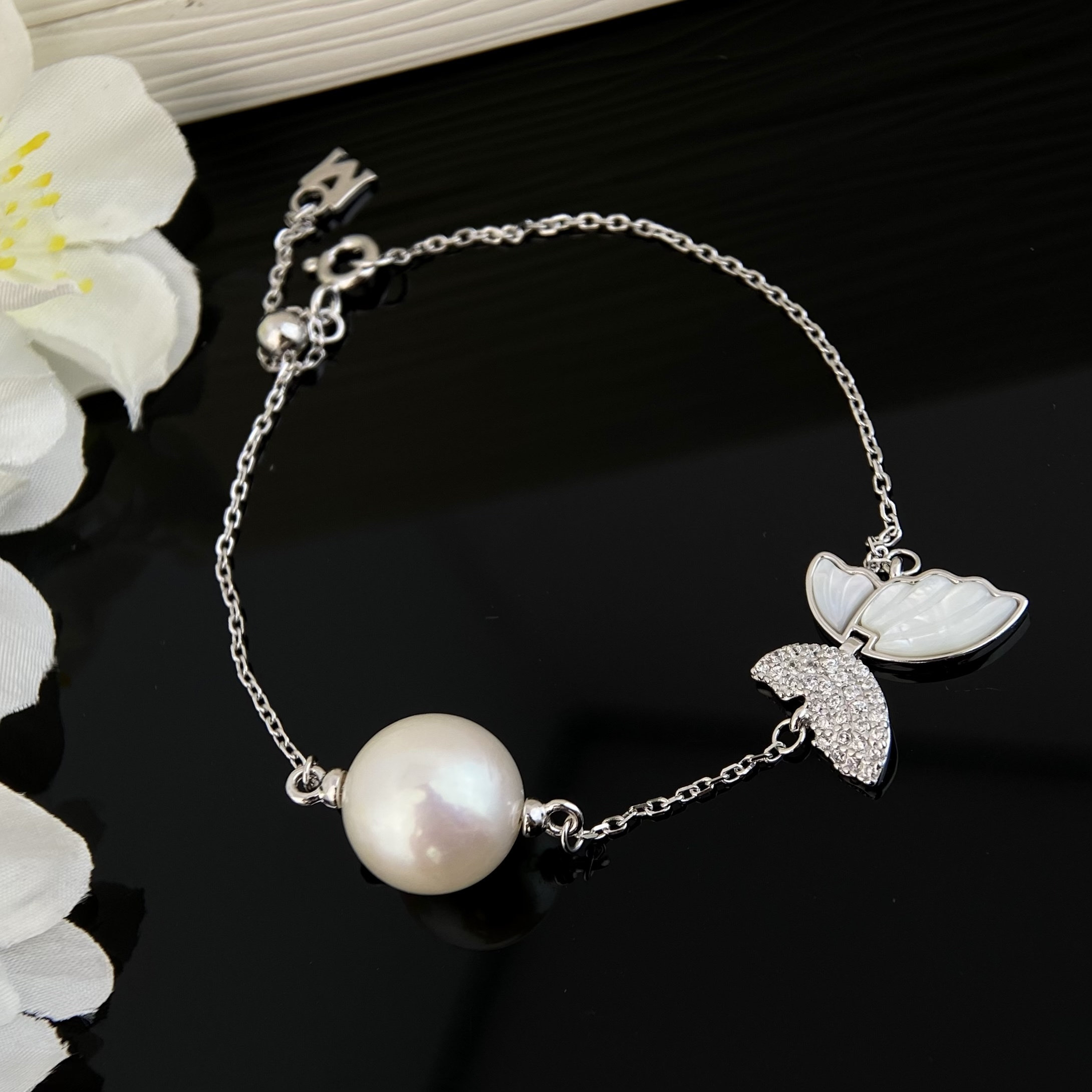 天然淡水珍珠气质蝴蝶手链正圆10-11mm珍珠s925纯银天然珍珠手链