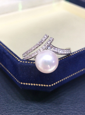 精工款极光天然淡水珍珠戒指轻奢优雅锆石三角戒指百搭手饰