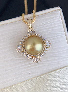 金珠海水珍珠时尚围镶钻石珍珠吊坠项链正圆12-13mm女s925纯银