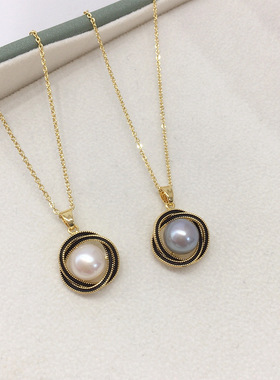 诸暨山下湖5A级天然淡水珍珠项链滴油黑色鸟巢珍珠吊坠