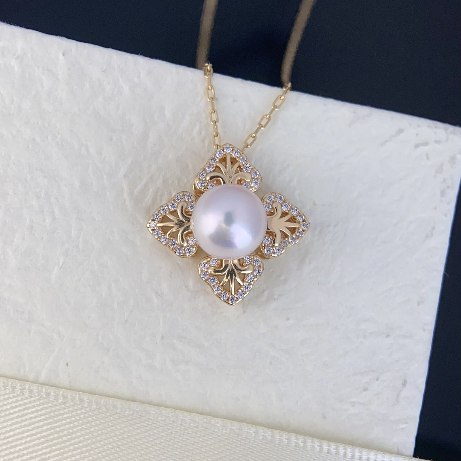 天然淡水珍珠四叶草吊坠正圆7-8mm珍珠s925纯银浙江诸暨珍珠项链