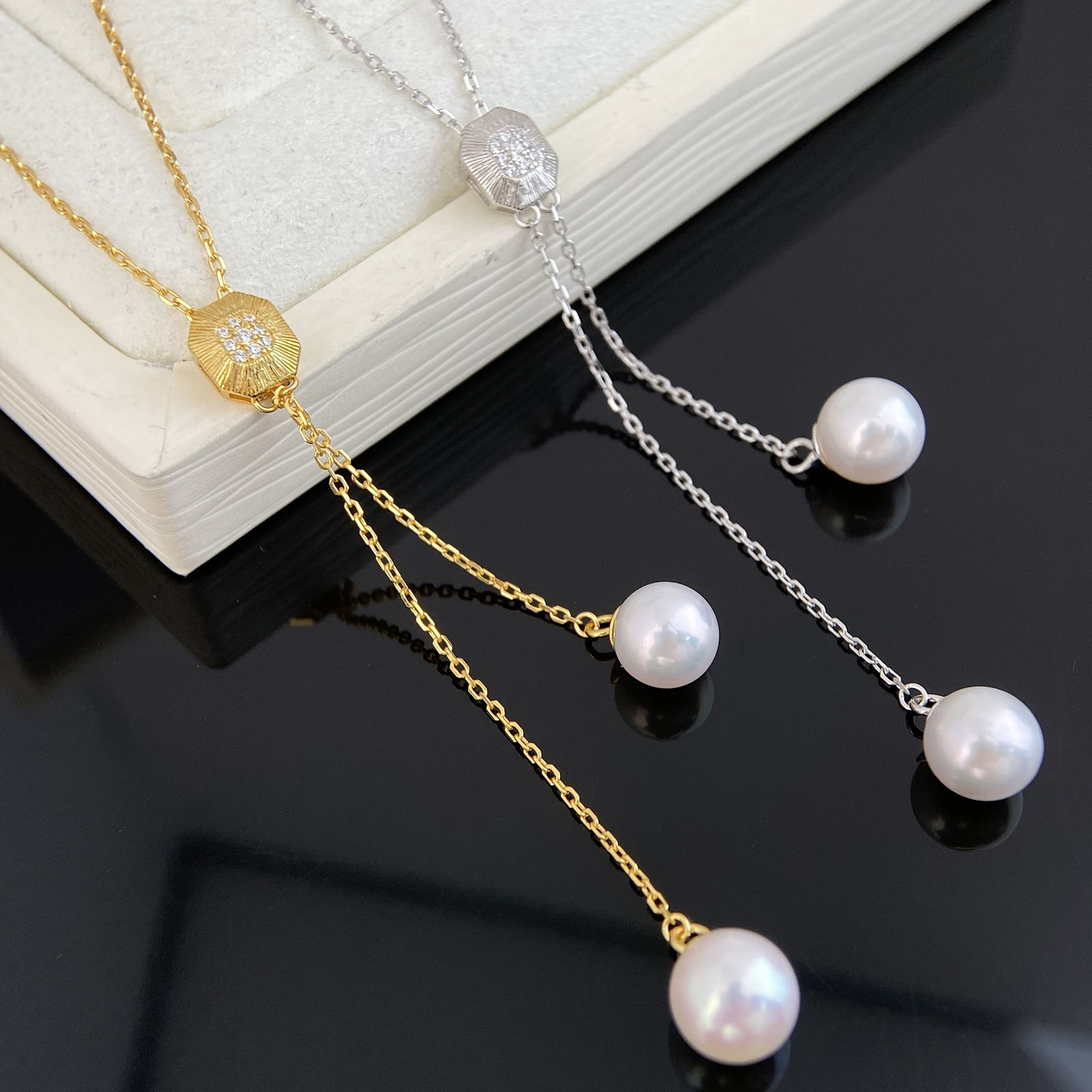 天然淡水珍珠双珠吊坠正圆7-8mm珍珠s925纯银珍珠长项链浙江诸暨