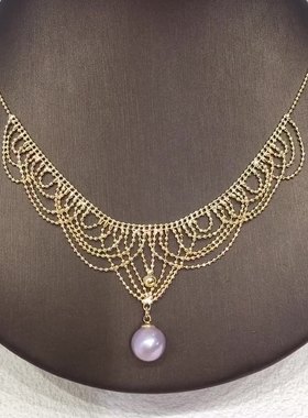 天然淡水珍珠项链高级感复古蕾丝多层豆豆链妖紫色爱迪生珍珠吊坠