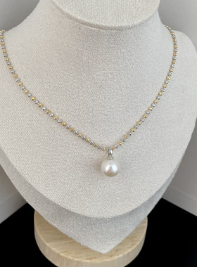 天然淡水珍珠镭射车花珠链正圆9-10mm珍珠女s925纯银浙江诸暨项链