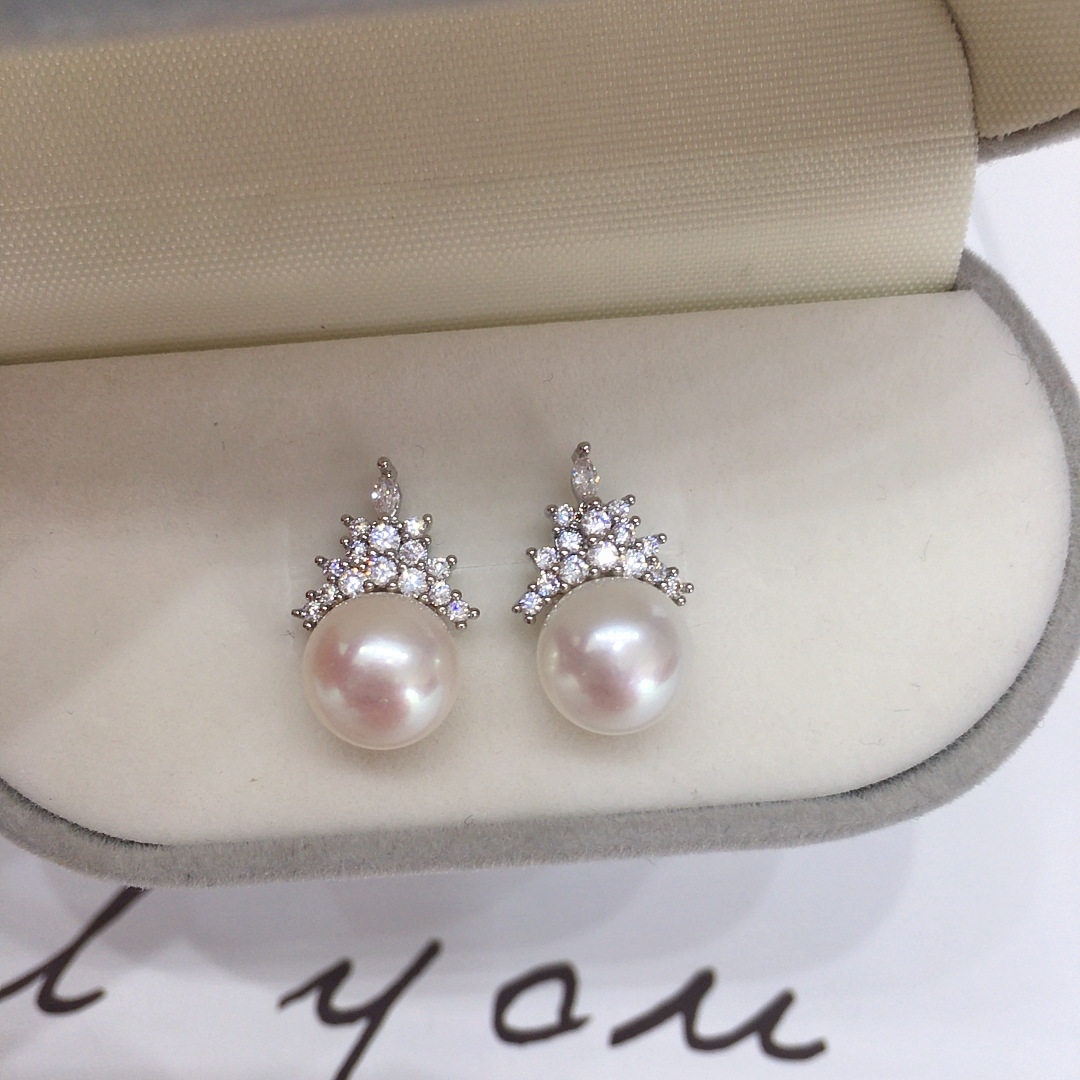 5A级天然淡水珍珠耳钉女冰雪女王款珍珠耳钉18K包金耳环