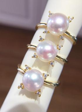 小灯泡珍珠K金工艺简约四爪天然淡水珍珠戒指