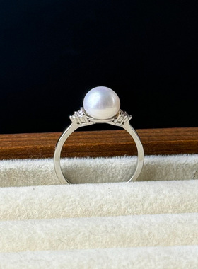 18K包金微镶锆石简约款珍珠戒指