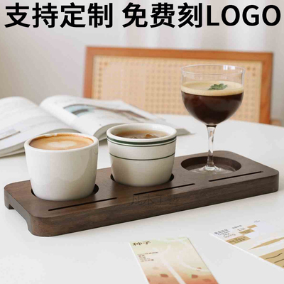 定制咖啡木托盘咖啡厅三孔杯托盘实木咖啡展示托盘木质combo托盘