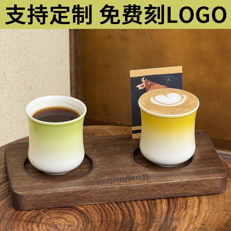 2孔插卡咖啡杯托盘酒杯木托架带孔试饮杯托盘复古咖啡杯木托盘,餐饮具,餐用托盘,淘宝优惠券,粉丝福利购,淘宝优惠卷