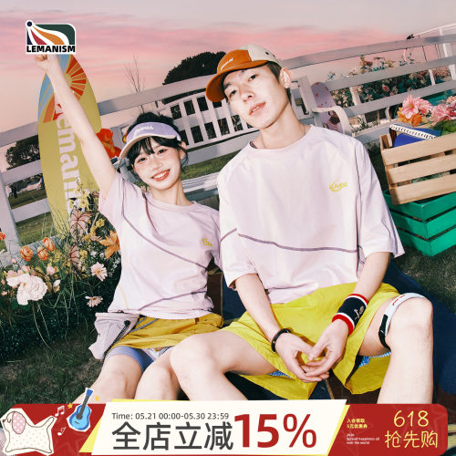 lemanism美式潮牌哈苏线短袖T恤男2026夏季情侣款半袖运动上衣女